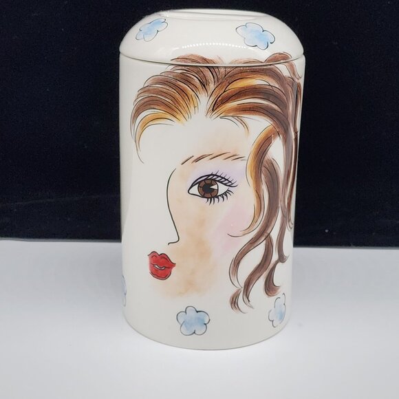 Atmosphere Lady Ceramic Canister Lady Face & Blue Flowers by Cheryl Thompson - Picture 1 of 8